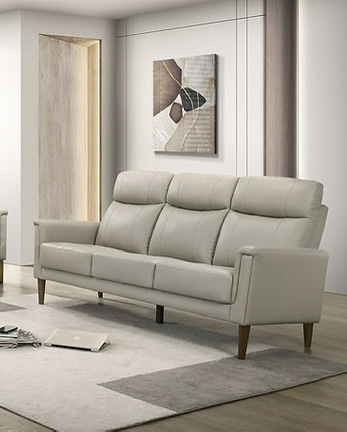 Preston Simplistic Sofa Set in Light Grey Stone Leather