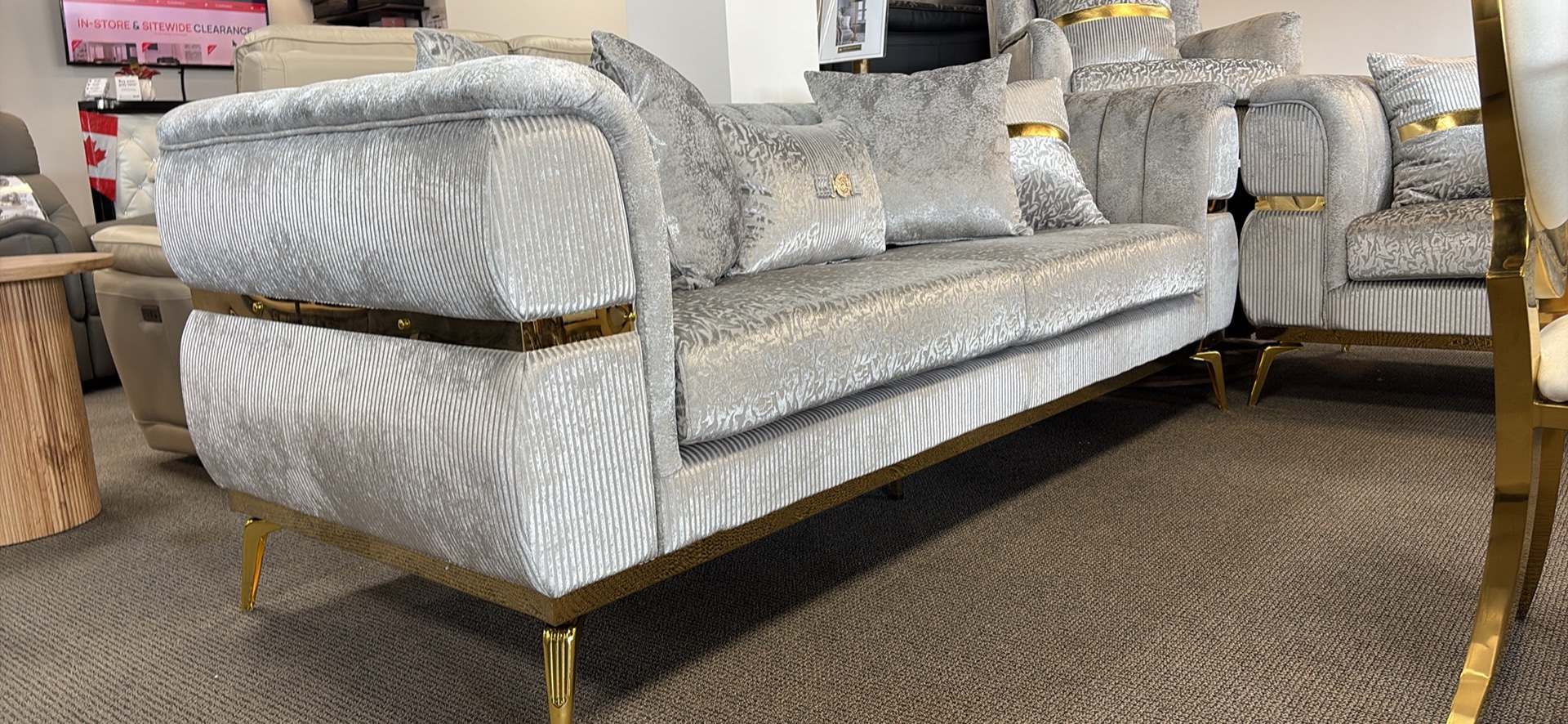 Catarina Highstyle Living Room Set in Shimmer Jacquard Grey