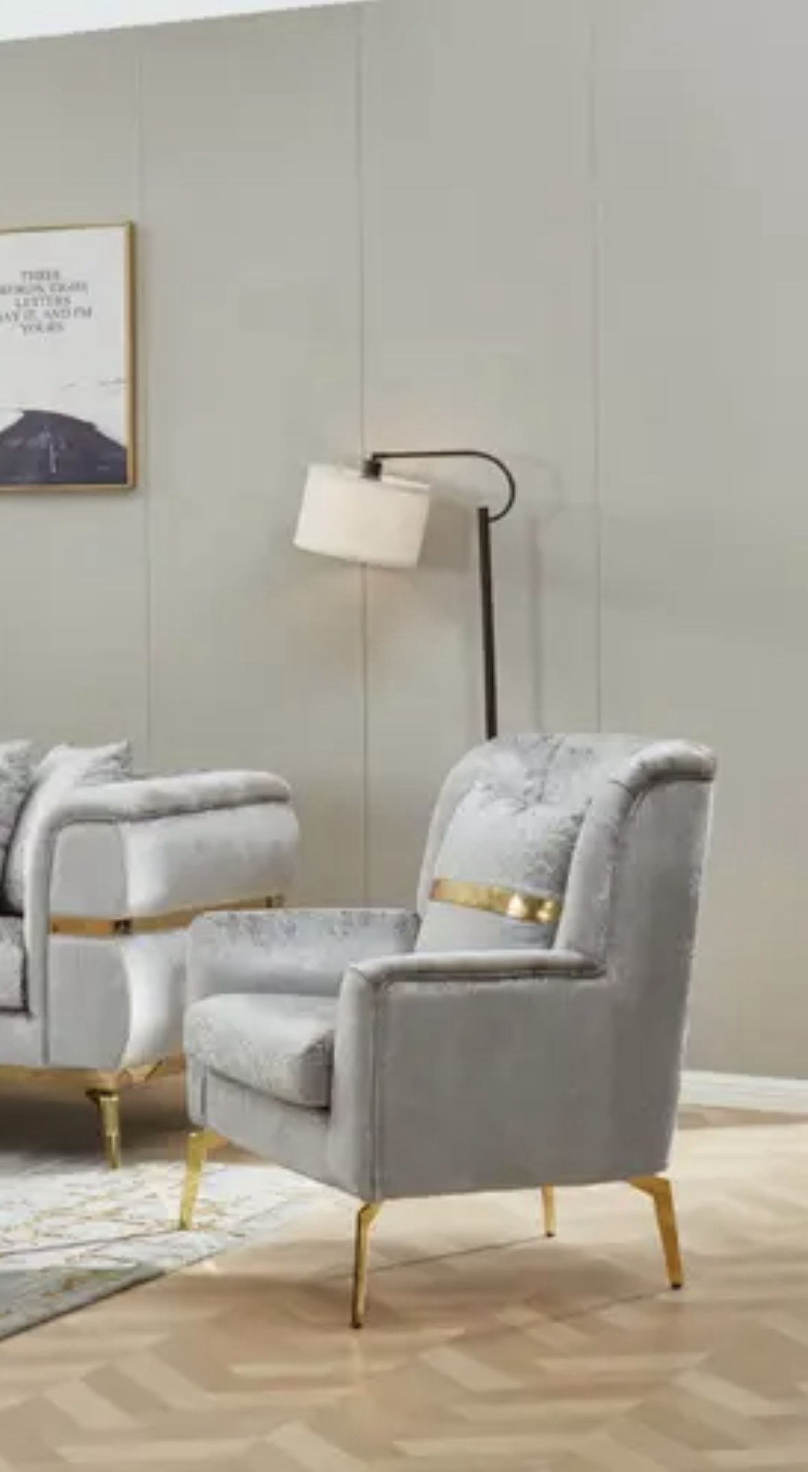 Catarina Highstyle Living Room Set in Shimmer Jacquard Grey