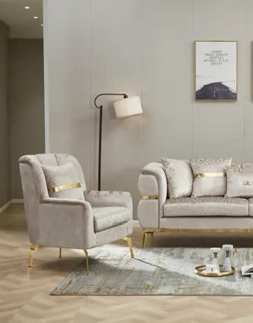 Catarina Highstyle Living Room Set in Shimmer Jaquard Beige