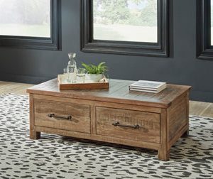 Randale Rustic Coffee Table Drawers Storage Space By Ashley Signature