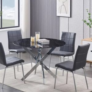 Reba and Maria 5 Piece Dinette Set Grey Chair and Black Marble Table