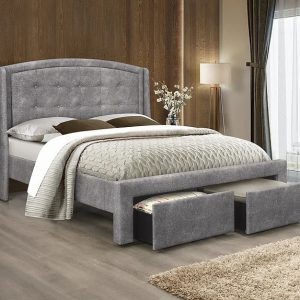 Bernadette King Grey Fabric Button Tufted Platform Bed with Storage