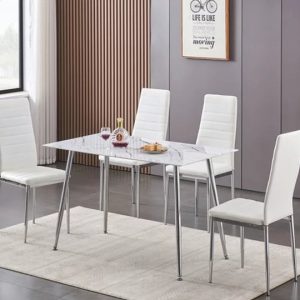 Lewis White Marble Glass Table Sleek Chrome Legs