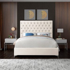Jocelynn Tufted Upholstered Low Profile Platform Bed Double Cream/Ivory