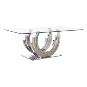 Crescent Designer Gold Base and Clear Glass Dining Table 80"