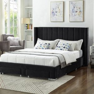 Ruby Deep Tufted Upholstered Wingback Platform Bed with Storage Black In King