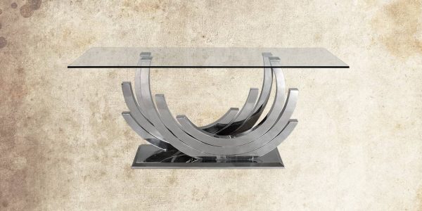 Crescent Designer Gold Base and Clear Glass Dining Table 80"