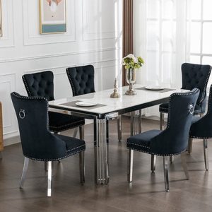 Willow Ceramic Marble Top With Stainless Chrome Legs Dining Table And 6 Celest B