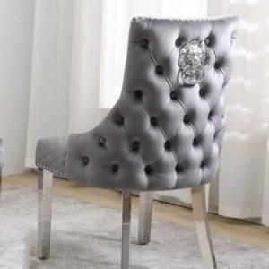 Imperial Grey Tufted Nailhead Lion Pull Handles Chair Chrome $369.9