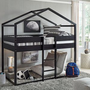 Flannibrook Twin over Twin House Loft Bed in Black by Ashley Signature