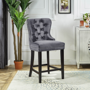 Set of 2 Clara Grey Velvet Bar Stool $334.98 Each