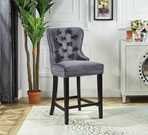 Set of 2 Clara Grey Velvet Bar Stool $334.98 Each