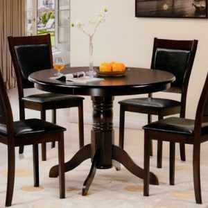 Foster Espresso 5 Piece  42" Round Wood Pedestal Dining Set with Black Cushions