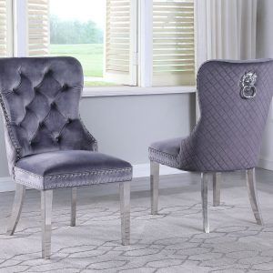 Seana Grey Velvet Silver Metal Chair Set of 2 $219.99 Each