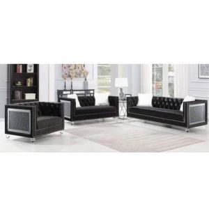 Chanel Style Glamorous BLUE 3 Piece Living-Room Set in Crushed Crystal