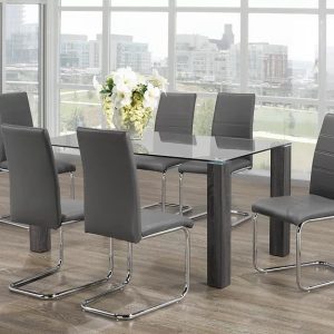 Jackie and Maria 7 Piece Clear Glass Table and Grey Chairs