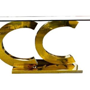 CeeCee Designer Gold Base and Clear Glass Dining Table 80"