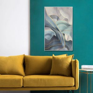 “Blue Silk” Abstract Framed Canvas Painting Print Artwork Set (3-Piece)