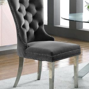 Set of 2 Celia Grey Velvet Dining Chair $299.99 Each