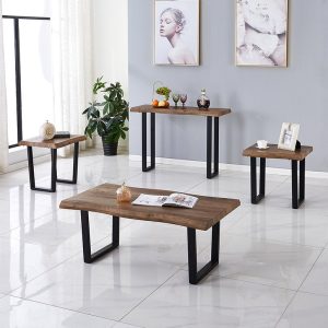 Live Edge Wood Coffee Table with Black Metal U Shape Legs.