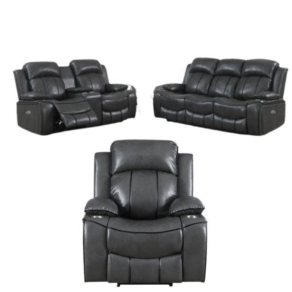 David Grey Power Recliner, LED Ambient Lighting USB Charing Ports, Living Room S