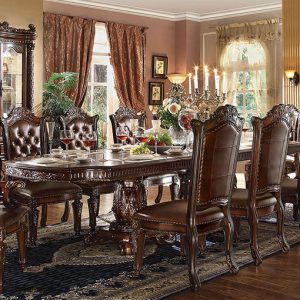 Daisy Walnut Wood 9 Piece Pedestal Dining Room Set and 6 King Louis Style Chairs