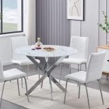 Reba and Maria 5 Piece Dinette Set White Chair and White Marble Table