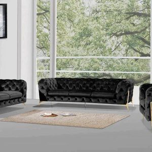 Retro Deep Tufted 3 Piece Living Room Set In Green