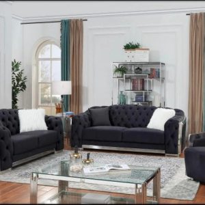 Miranda 3 Piece Living Room Set Black and Silver