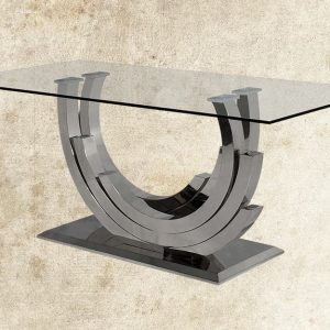 Crescent Designer Gold Base and Clear Glass Dining Table 80"