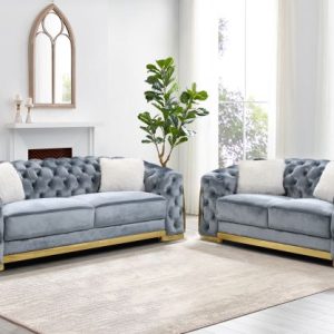 Monroe 3 Piece Living Room Set Light Grey and Silver Frame, White Fluffy Accent