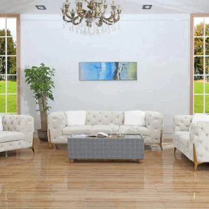 Retro Deep Tufted 3 Piece Living Room Set In Cream