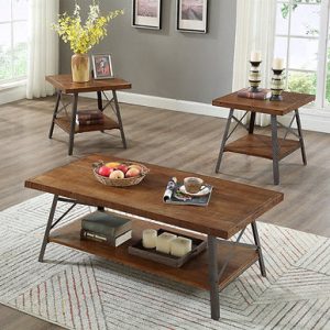 Florence 46" Cocktail Wood & Metal Legs Coffee Table, Rustic Brown