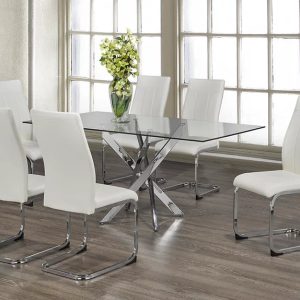 Jackie and Maria 7 Piece Clear Glass Table and White Chairs