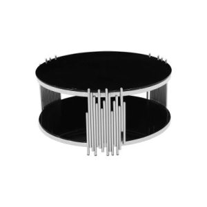 River Round Chrome/Silver Black Glass Two Tier Table