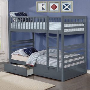 Skye Twin Over Twin Grey Wooden Bunk Bed with Storage