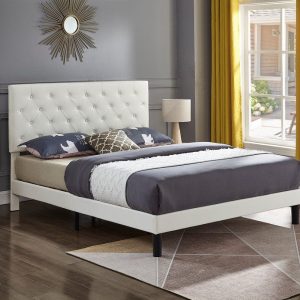 Lucy Double Tufted Headboard, Platform Bed, White