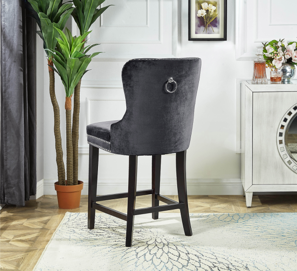 Set of 2 Clara Grey Velvet Bar Stool $334.98 Each