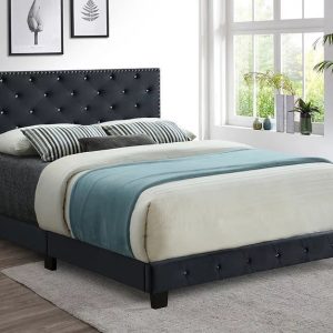 Wafa Tufted Crystal and Nailhead Black Velvet Adjustable Headboard Queen