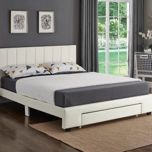 Latitude White Queen Platform Bed Tufted with Storage Drawers.