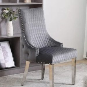 Imperial Grey Tufted Nailhead Lion Pull Handles Chair Chrome $369.9