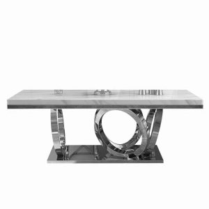 Charles Modern Luxury Silver Stainless Steel Marble Dining Table
