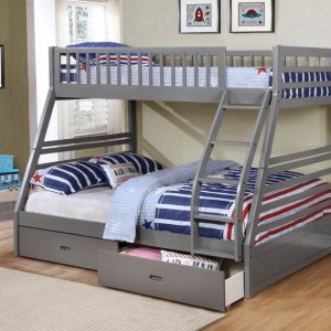 Kaiden Convertible Twin Over Full Grey Wooden Bunk Bed with Storage