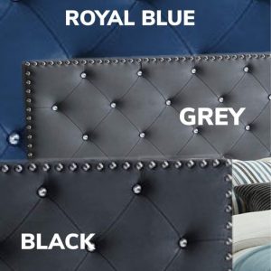 Wafa Tufted Crystal and Nailhead Black Velvet Adjustable Headboard Queen