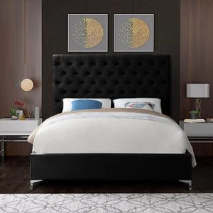 Jocelynn Tufted Upholstered Low Profile Platform Bed Black In Double