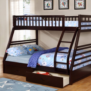Kaiden Convertible Twin Over Full Espresso Wooden Bunk Bed with Storage
