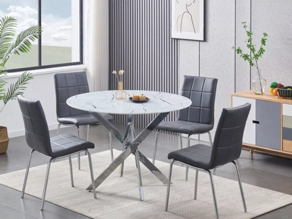 Reba and Maria 5 Piece Dinette Set Grey Chair and White Marble Table