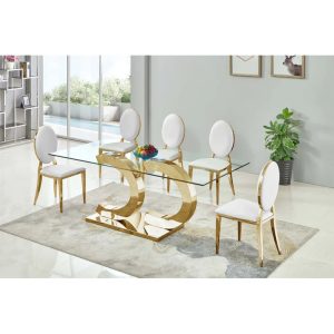 CeeCee Designer Gold Base and Clear Glass Dining Table 80"
