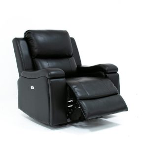 Erik 3pc Power Recliner Black Leather Match Fabric Set with Hidden Pullout Cupho